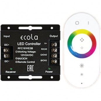 Контроллер ECOLA LED strip RGB RF controller 18A 216W 12V (432W 24V) с кольцевым сенсорным белым радиопультом Контроллер ECOLA LED strip RGB RF controller 18A 216W 12V (432W 24V) с кольцевым сенсорным белым радиопультом