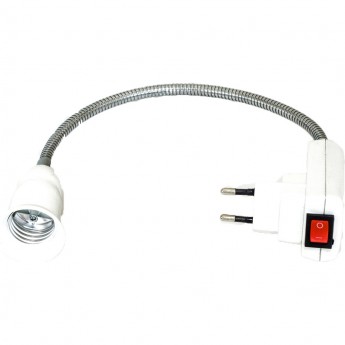 Переходник вилка-патрон ECOLA BASE APF7SWEAY E27 гибкиий 300мм c выключателем, белый Переходник вилка-патрон ECOLA BASE APF7SWEAY E27 гибкиий 300мм c выключателем, белый