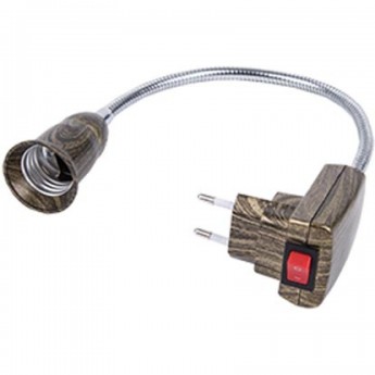 Переходник вилка-патрон ECOLA BASE APT7NOEAY E27 гибкий 150мм c выключателем, черненая бронза Переходник вилка-патрон ECOLA BASE APT7NOEAY E27 гибкий 150мм c выключателем, черненая бронза